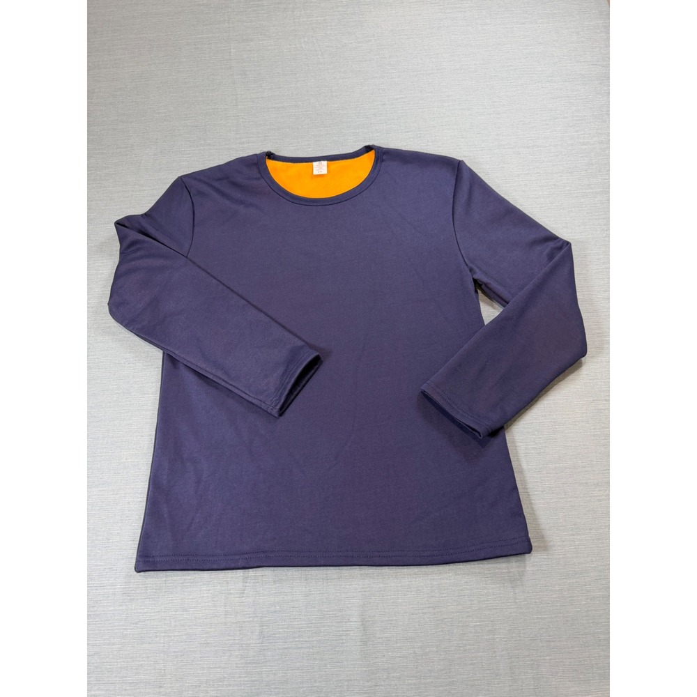 Navy Blue Long Sleeve Thermal Base Layer Top Orange Fleece Lined Mens 2XL